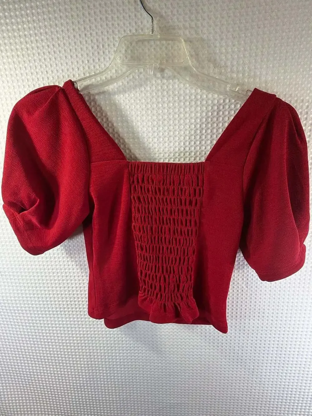 Banana Republic Red Square Neck Puff Sleeve Smocked Blouse XS
